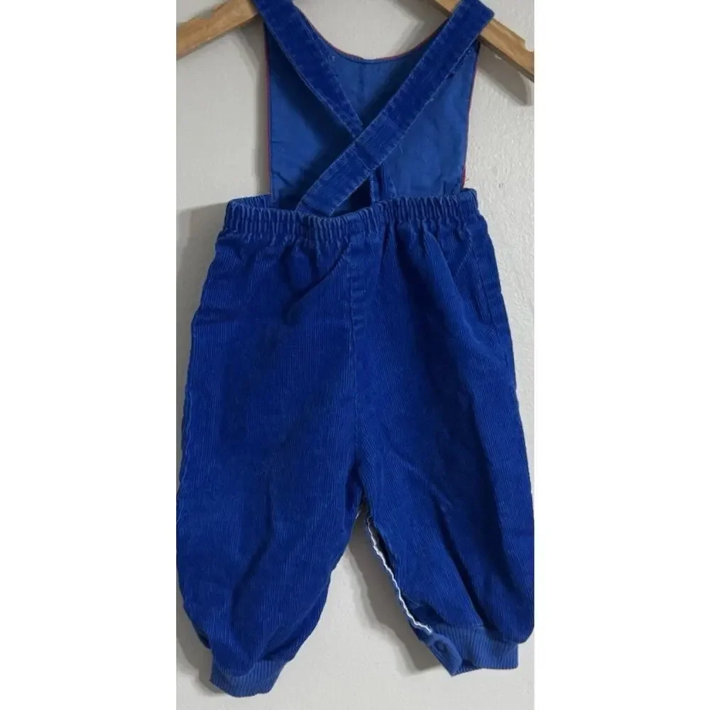 Carters VINTAGE Overalls 90's Corduroy Embroidered Size 9 Months Blue USA Car